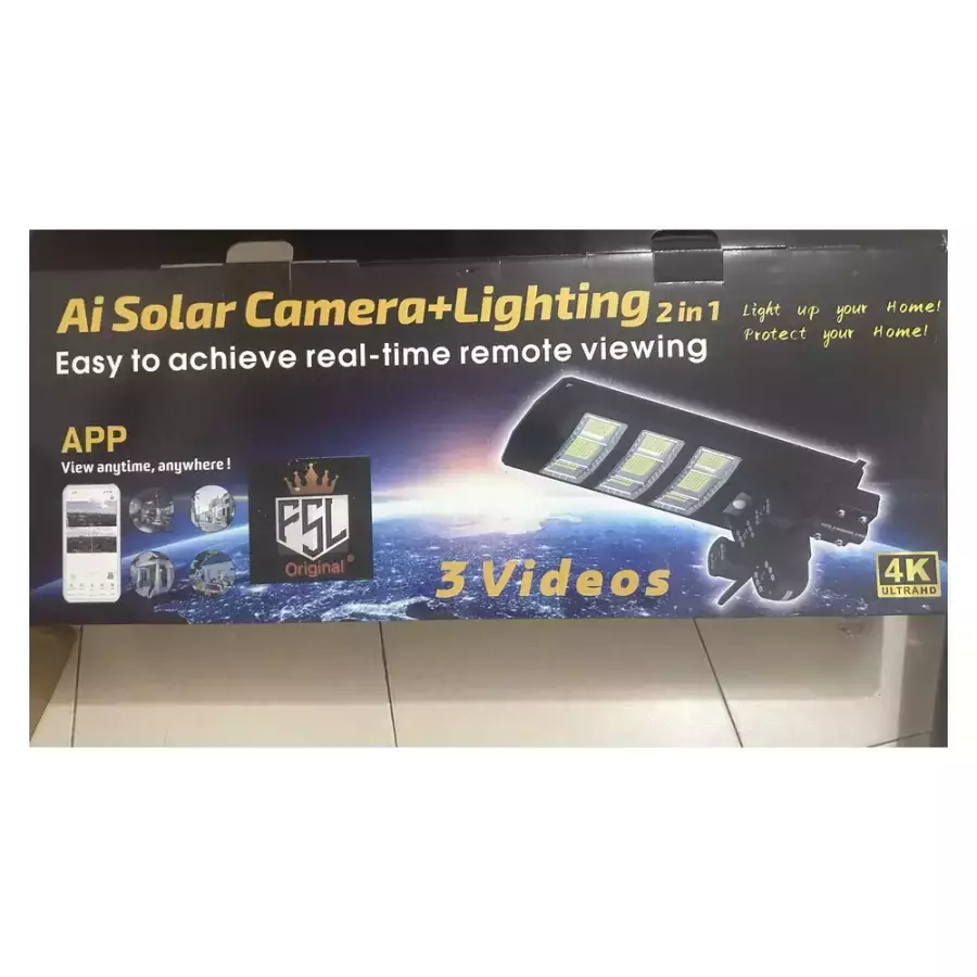 Lampadaire solaire caméra 4G · 3 objectifs FSL — vue 3